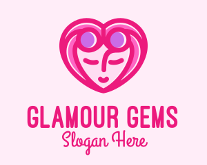 Pink Beautiful Woman Heart logo design