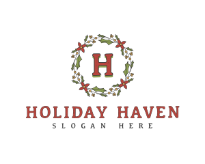 Holiday Christmas Wreath logo design