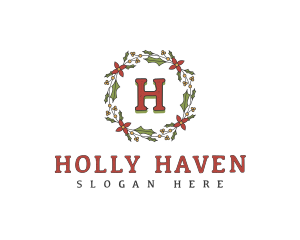 Holiday Christmas Wreath logo design