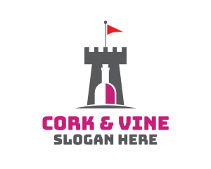 Wine Bottle Castle Flag logo design