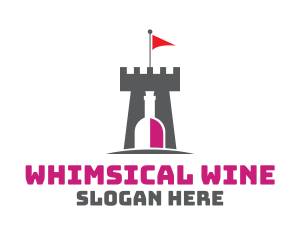 Wine Bottle Castle Flag logo design