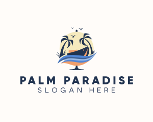 Yacht Palm Tree Globe logo design