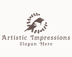 Botanical Sparrow Bird logo design