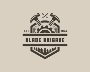 Hammer Saw Blade Woodwork logo design