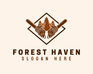 Forest Lumberjack Chainsaw logo design