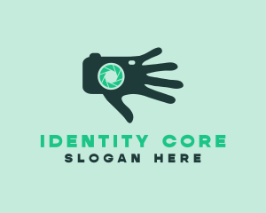 Camera Shutter Lens Hand logo