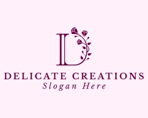 Rose Flower Boutique Letter D logo design