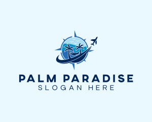 Palm Tree Compass Airplane logo design