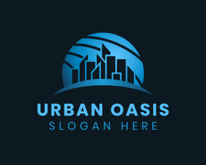 Blue Globe City Building logo design