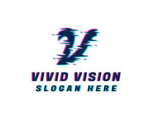 Distorted Glitch Letter V logo design