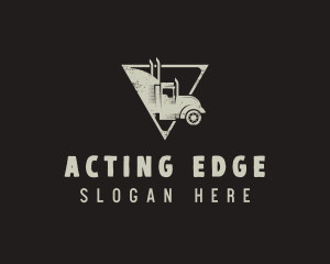 Retro Trailer Truck Triangle logo design