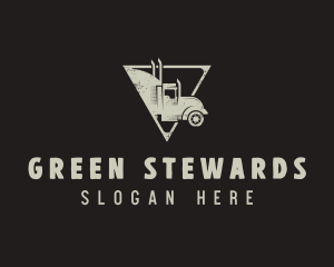 Retro Trailer Truck Triangle logo design