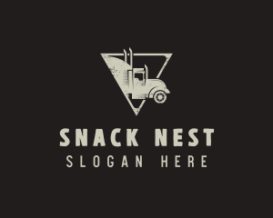 Retro Trailer Truck Triangle logo design