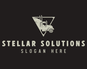 Retro Trailer Truck Triangle logo design