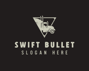 Retro Trailer Truck Triangle logo design