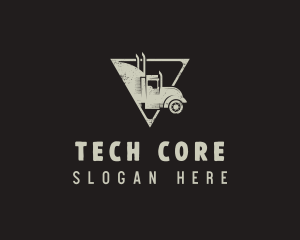 Retro Trailer Truck Triangle logo design