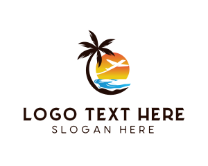 Airplane Palm Tree Beach logo design