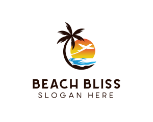 Airplane Palm Tree Beach logo design