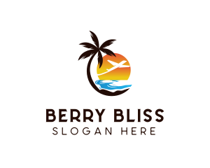 Airplane Palm Tree Beach logo design