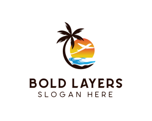 Airplane Palm Tree Beach logo design