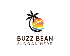 Airplane Palm Tree Beach logo design