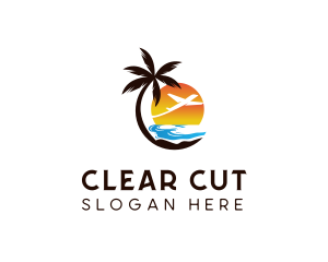 Airplane Palm Tree Beach logo design