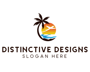 Airplane Palm Tree Beach logo design