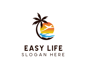 Airplane Palm Tree Beach logo design