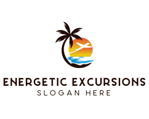 Airplane Palm Tree Beach logo design