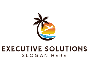 Airplane Palm Tree Beach logo design