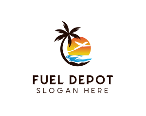 Airplane Palm Tree Beach logo design