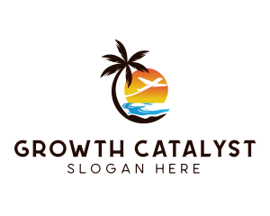 Airplane Palm Tree Beach logo design