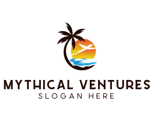 Airplane Palm Tree Beach logo design