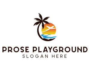 Airplane Palm Tree Beach logo design