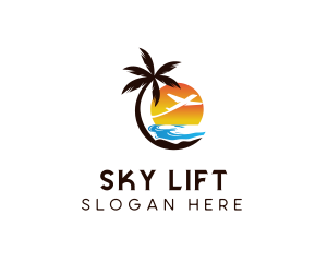 Airplane Palm Tree Beach logo design