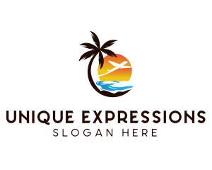 Airplane Palm Tree Beach logo design