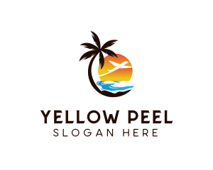 Airplane Palm Tree Beach logo design