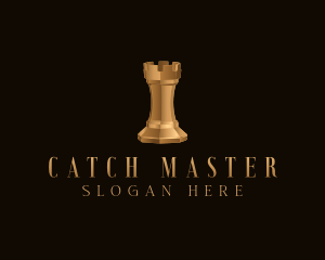 Gold Rook Chess Piece logo design