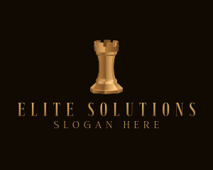 Gold Rook Chess Piece logo design