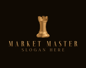 Gold Rook Chess Piece logo design