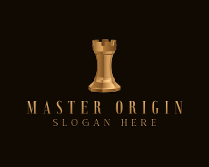 Gold Rook Chess Piece logo design