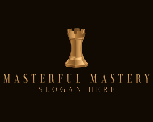 Gold Rook Chess Piece logo design