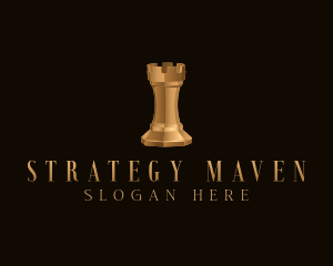 Gold Rook Chess Piece logo design