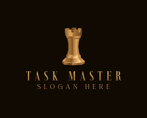 Gold Rook Chess Piece logo design