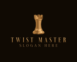 Gold Rook Chess Piece logo design