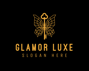 Golden Luxe Butterfly Key logo design