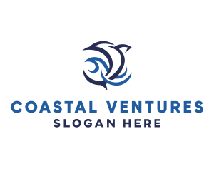 Blue Dolphin Ocean Wave logo design