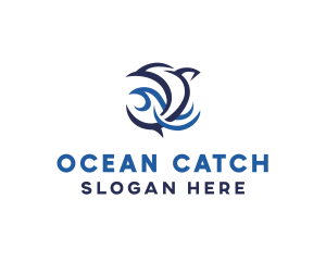 Blue Dolphin Ocean Wave logo design