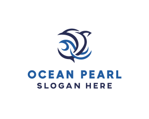 Blue Dolphin Ocean Wave logo design