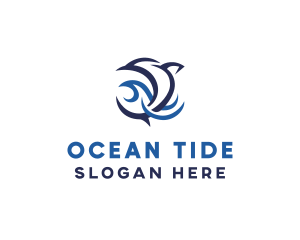 Blue Dolphin Ocean Wave logo design